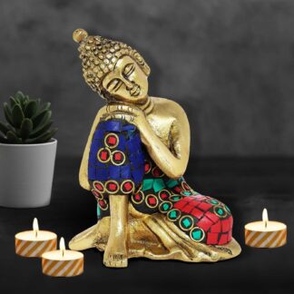 Handcrafted Metal and Stones Buddha Naping Cute