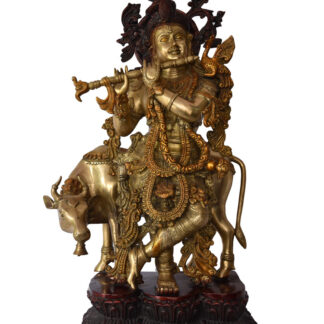 Shri Lord Krishna and Cow Handcrafted Metal Idol