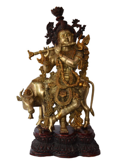 Shri Lord Krishna and Cow Handcrafted Metal Idol